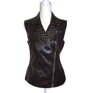 V Cristina Vest Women Small Brown Faux Leather Snake Studded Rocker Full Zip